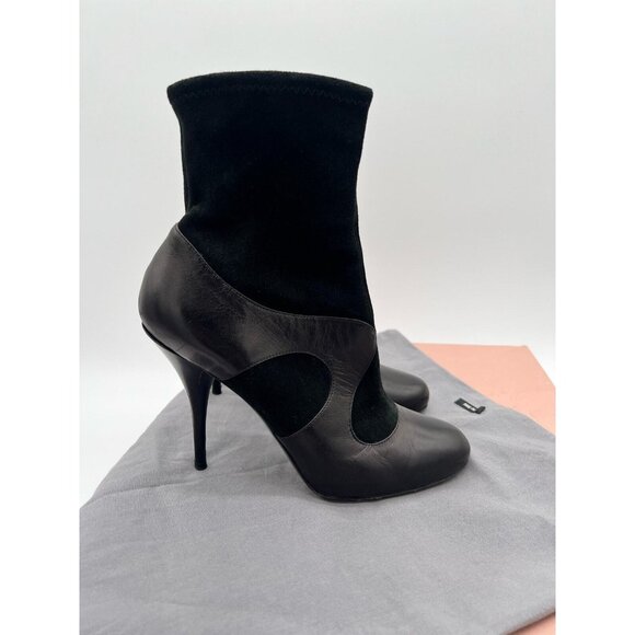 Miu Miu Boots Heels EU 37 Black Leather Ankle Boots Booties Gothic Witchy box - Picture 10 of 11